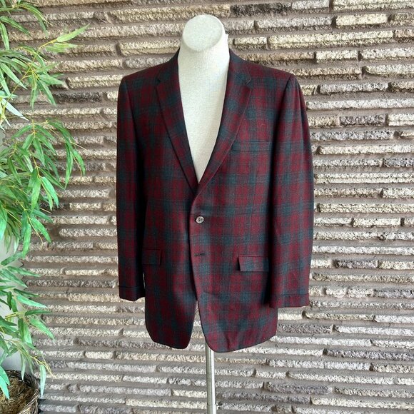 Louis Roth Union Made Vintage 80s Red Gray Plaid Wool Blazer Sports Coat Size 39 - Picture 14 of 15